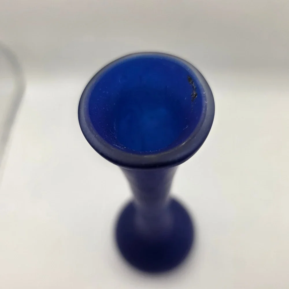 Cobre Inc Cobalt Blue Frosted Recycled Glass Bud Vase Made in Mexico 10 Inch